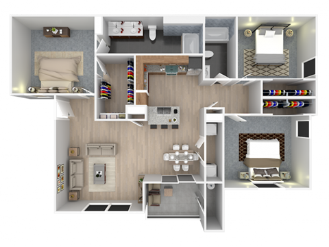 3 bed 2 bath floor plan  at Pinehurst Condominiums, Nevada